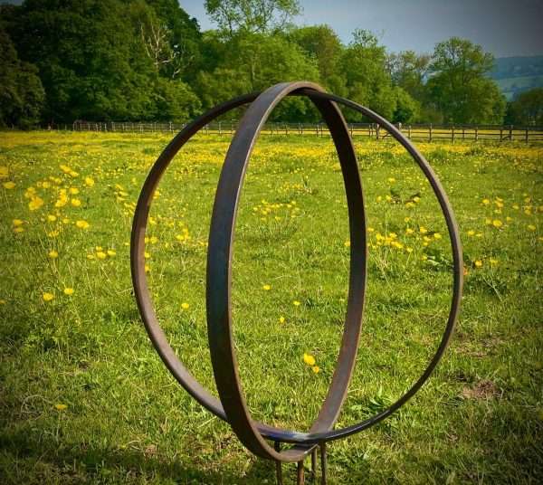 Large Rustic Metal Garden Ring Hoop Sculpture - Pair of Rusty Ring Circle Garden Art / Globe / Sphere Yard  Gift