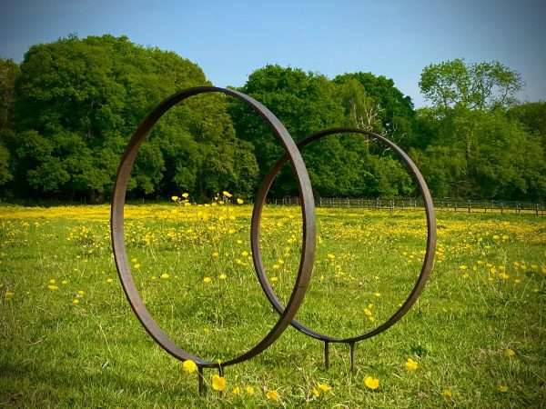Large Rustic Metal Garden Ring Hoop Sculpture - Pair of Rusty Ring Circle Garden Art / Globe / Sphere Yard  Gift - Image 5