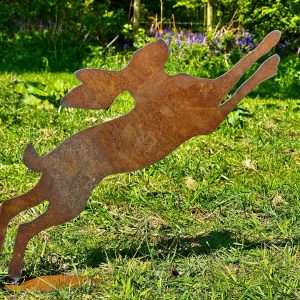 Exterior Rustic Metal Leaping Hare Rabbit Garden Stake Yard Art  Vegetable Patch Flower Bed Sculpture  Gift   Present