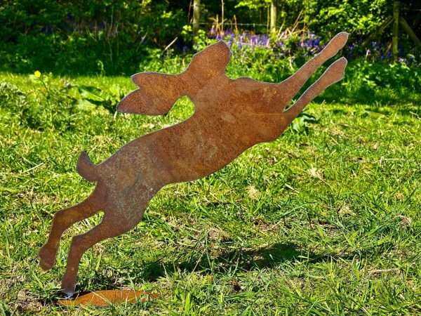 WELCOME TO THE RUSTIC GARDEN ART SHOP Here we have one of our. Rustic Metal Leaping Hare Garden Art Sculpture Sizes & Measurments:
34cm x 40cm Made From 2mm Mild Steel.