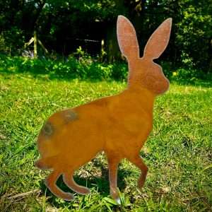 Exterior Rustic Metal Rabbit Hare Garden Stake Yard Art  Flower Bed Vegetable Patch Hutch Sculpture  Gift   Present