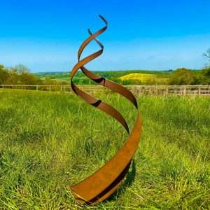 Small Exterior Rustic Metal Spiral Fire Energy Flowing Organic Garden Stake Yard Art  Sculpture  Gift   Present