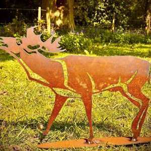 Small Exterior Rustic Metal Bellowing Stag Garden Stake Yard Art  Sculpture  Gift   Present