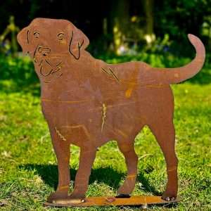 Small Exterior Rustic Metal Labrador Dog Garden Stake Yard Art  / Flower Bed / Vegetable Patch Sculpture Rusty  Gift   Present