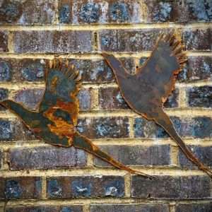 Large Exterior Rustic Pheasant Bird Garden Wall House Gate Sign Hanging Metal Art Pair Sculpture  Gift   Present