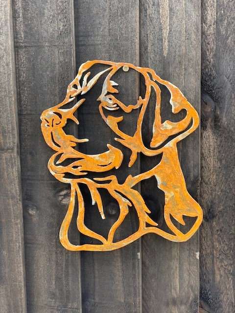 WELCOME TO THE RUSTIC GARDEN ART SHOP Here we have one of our. Small Exterior Labrador Retriever Dog Garden Wall House Gate Sign Hanging Metal Art Sizes & Measurements: 20cm x 24cm Made From 2mm Mild Steel.