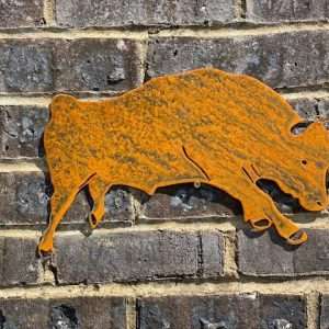 Small Exterior Rustic Bull Cow Cattle Garden Wall House Gate Fence Sign Hanging Rusty Metal Art Sculpture Gift Present
