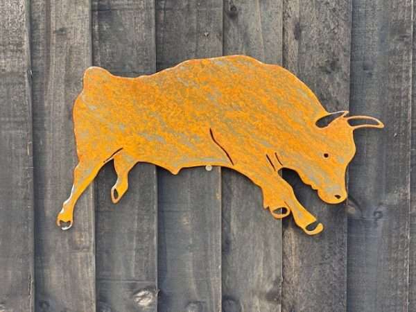 Small Exterior Rustic Bull Cow Cattle Garden Wall House Gate Fence Sign Hanging Rusty Metal Art Sculpture Gift Present - Image 2