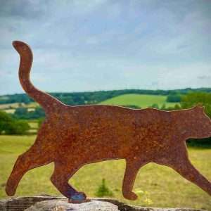 Large Exterior Rustic Rusty Metal Cat Walking  Feline Garden Fence Topper Yard Art Gate Post  Sculpture  Gift   Present