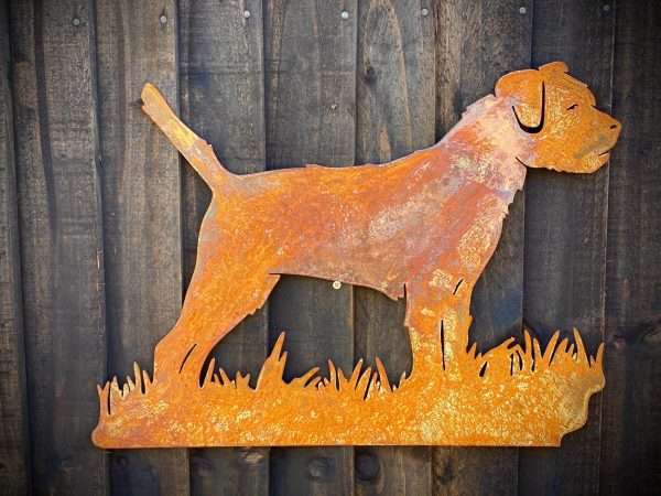 Large Exterior Rustic Border Terrier Dog Garden Wall House Gate Sign Hanging Metal Art Sculpture  Gift   Present
