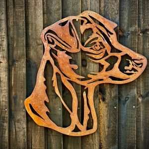 Small Exterior Rustic Rusty Jack Russel Dog Head Garden Wall Hanger House Gate Fence Sign Hanging Metal Art Sculpture  Gift