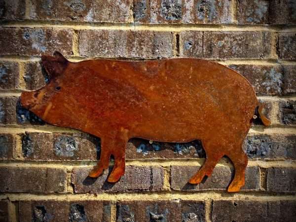 Large Exterior Rustic Rusty Pig Farm Animal Garden Wall Hanger House Gate Fence Sign Hanging Metal Art Shed Sculpture  Gift - Image 2