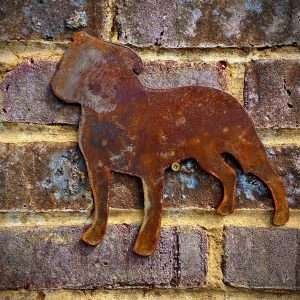 Large Exterior Rustic Rusty Staffordshire Bull Terrier Staffy Dog Garden Wall Hanger House Gate Fence Sign Hanging Metal Art Sculpture