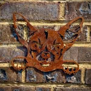 Small Exterior Rustic Rusty Chihuahua Little Dog Head & Paws Garden Wall Hanger House Gate Fence Sign Hanging Metal Art Shed Sculpture