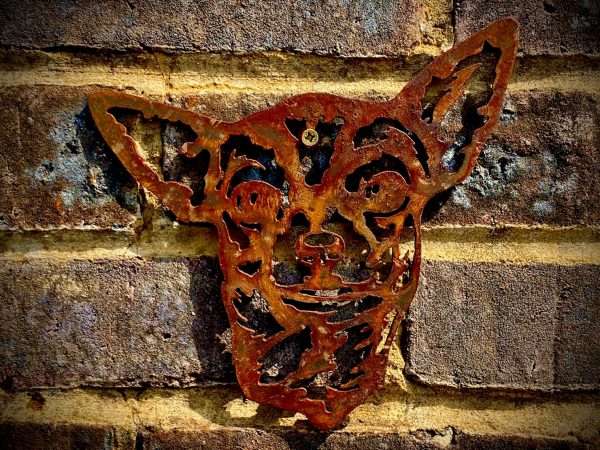 Medium Exterior Rustic Rusty Chihuahua Little Dog Head Garden Wall Hanger House Gate Fence Sign Hanging Metal Art Shed Sculpture  Gift