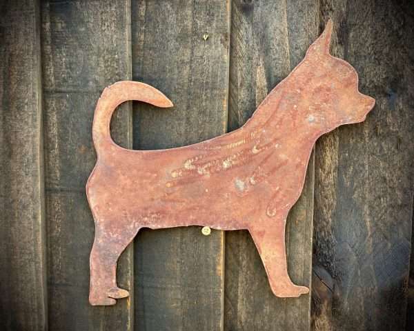 Large Exterior Rustic Rusty Chihuahua Little Dog Small Pet Garden Wall Hanger House Gate Fence Sign Hanging Metal Art Shed Sculpture