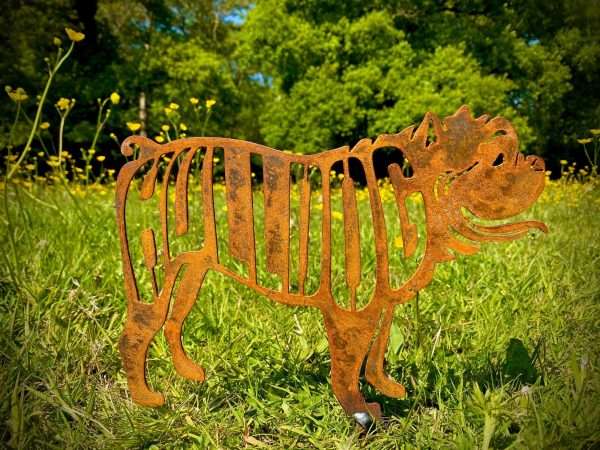 Large Rustic Metal Exterior Rusty Bulldog Dog Garden Stake Yard Art  / Flower Bed / Centre Piece Sculpture  Gift   Present
