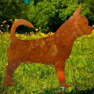 Small Exterior Rustic Rusty Metal Chihuahua Little Dog Small Pet Garden Stake Yard Art  / Flower Bed Sculpture  Gift   Present