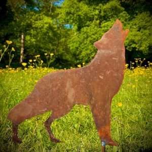 Medium Exterior Rustic Rusty Metal Wolf Howling Animal Garden Stake Yard Art  Flower Bed Rockery Vegetable Patch Sculpture  Gift