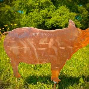 Medium Exterior Rustic Rusty Metal Pig Piggie Snout Farm Animal Garden Stake Yard Art  Vegetable Patch Flower Bed Sculpture  Gift
