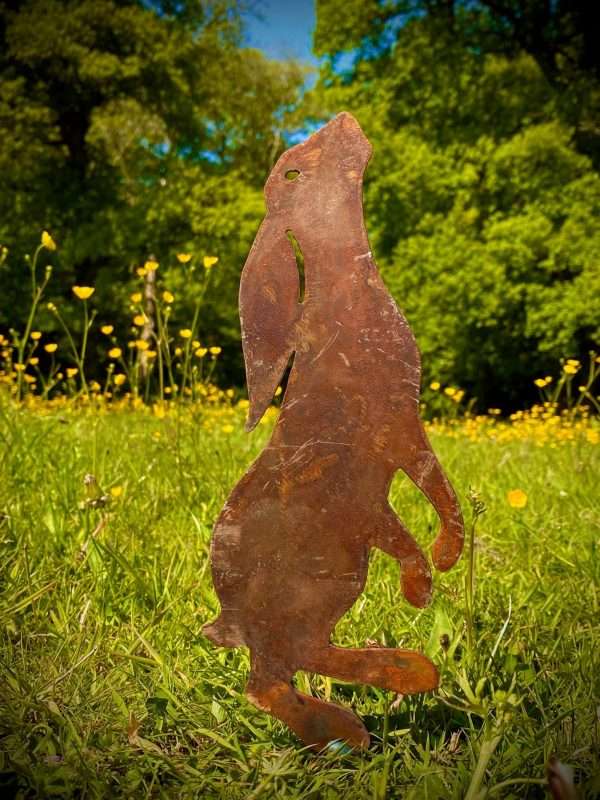 WELCOME TO THE RUSTIC GARDEN ART SHOP Here we have one of our. Large Exterior Rustic Rusty Metal Moon Hare Rabbit Garden Stake Art Sculpture Gift Sizes & Measurements: 50cm x 22cm Made From 2mm Mild Steel.