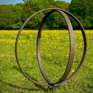 Medium Rustic Metal Garden Ring Hoop Sculpture - Pair of Rusty Ring Circle Garden Yard Art / Globe / Sphere Yard Centre Piece  Art