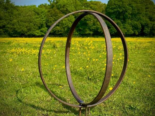 Large Rustic Metal Garden Ring Hoop Sculpture - Pair of Rusty Ring Circle Garden Art / Globe / Sphere Yard  Gift - Image 3