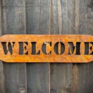 Medium Exterior Welcome Sign Garden Wall House Gate Sign Hanging Rustic Rusty Metal Art  Gift   Present