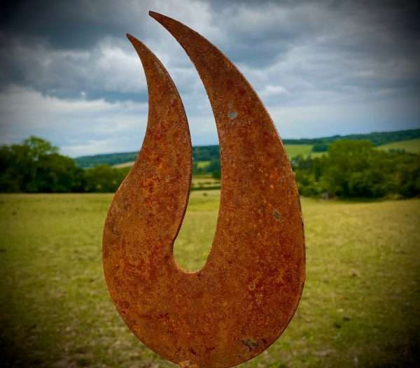 Large Rustic Metal Garden Fire Flame Abstract Sculpture - Yard Art /  Art / Garden Stake  Gift   Present