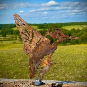 Large Exterior Rustic Rusty Metal Kingfisher Water Bird Garden Fence Topper Yard Art Gate Post  Sculpture  Gift   Present