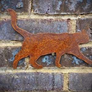 Large Exterior Cat Walking Feline Garden Wall House Gate Fence Shed Sign Hanging Metal Rustic Bird Bath Bird Feeder Art  Gift