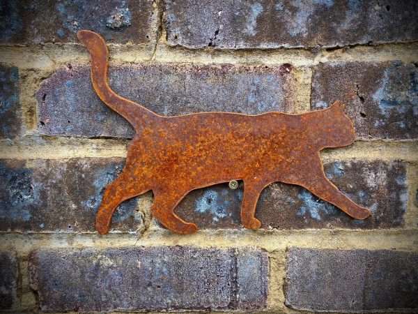Large Exterior Cat Walking Feline Garden Wall House Gate Fence Shed Sign Hanging Metal Rustic Bird Bath Bird Feeder Art  Gift