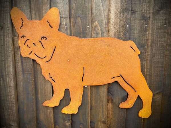 WELCOME TO THE RUSTIC GARDEN ART SHOP Here we have one of our. Large Exterior French Bulldog Frenchie Dog Garden Wall House Gate Sign Hanging Metal Art Sizes & Measurements:
60cm x 44cm Made From 2mm Mild Steel.