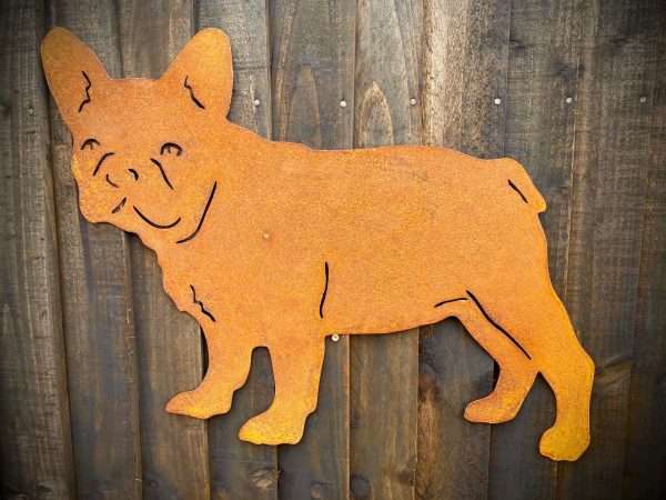 Medium Rustic Exterior French Bulldog Frenchie Dog Garden Wall House Gate Sign Hanging Metal Art Dog  Gift   Present