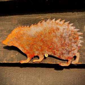 Small Exterior Hedgehog Garden Wall House Gate Sign Hanging Rusty Rustic Metal Art  Gift   Present