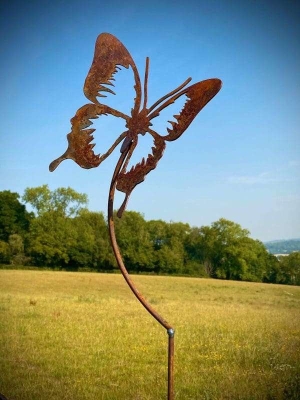 Large Exterior Rustic Metal Butterfly Garden Stake Yard Art  Flower Bed Vegetable Patch Rusty Sculpture  Gift   Present - Image 2