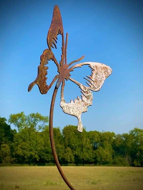 Large Exterior Rustic Metal Butterfly Garden Stake Yard Art  Flower Bed Vegetable Patch Rusty Sculpture  Gift   Present - Image 3