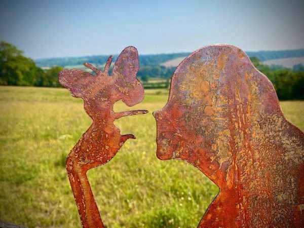 Small Exterior Rustic Rusty Metal Day Dream Fairy Pixie Girl Butterfly Garden Fence Topper Yard Art Gate Post  Sculpture  Gift - Image 2