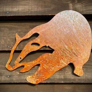 Small Exterior Rustic Rusty Metal Badger Garden Fence House Wall Sign Hanging Yard Art Gate Post  Sculpture  Gift   Present