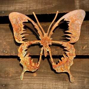 Large Exterior Rustic Rusty Metal Butterfly Caterpillar Flutter Garden Fence House Wall Sign Hanging Yard Art Gate Post  Sculpture