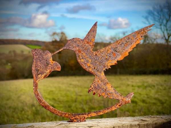 Exterior Rustic Hummingbird & Flower Bird Wildlife Fence Topper Tree Art Garden Art Yard Art Flower Bed Metal Garden Stake  Idea  Gift