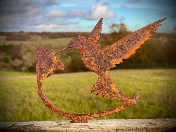 Exterior Rustic Hummingbird & Flower Bird Wildlife Fence Topper Tree Art Garden Art Yard Art Flower Bed Metal Garden Stake  Idea  Gift - Image 2