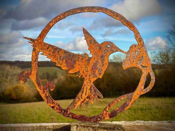 Exterior Rustic Hummingbird Wreath Wildlife Fence Topper Tree Art Garden Art Yard Art Flower Bed Metal Rusty Garden  Idea  Gift
