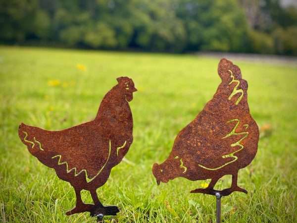 WELCOME TO THE RUSTIC GARDEN ART SHOP Here we have one of our. Exterior Rustic Rusty Metal Hen Chicken Farm Animal Garden Stake Yard Art Sculpture Gift THIS IS FOR ONE CHICKEN ONLY - THIS LISTING IS FOR THE HEN STANDING UP Sizes & Measurements: 20cm x 23cm Made From 2mm Mild Steel