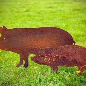 Medium Exterior Rustic Rusty Metal Pig Farm Animal Garden Stake Yard Art  Ornament Vegetable Patch Sculpture  Gift Fathers Day