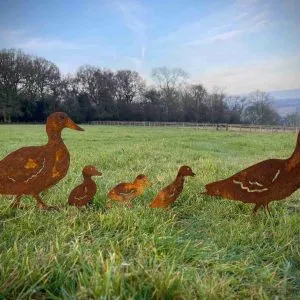 Exterior Rustic Rusty Metal Duck Family Quack Farm Animal Garden Stake Yard Art  Pond Art Vegetable Patch Flower Bed Sculpture