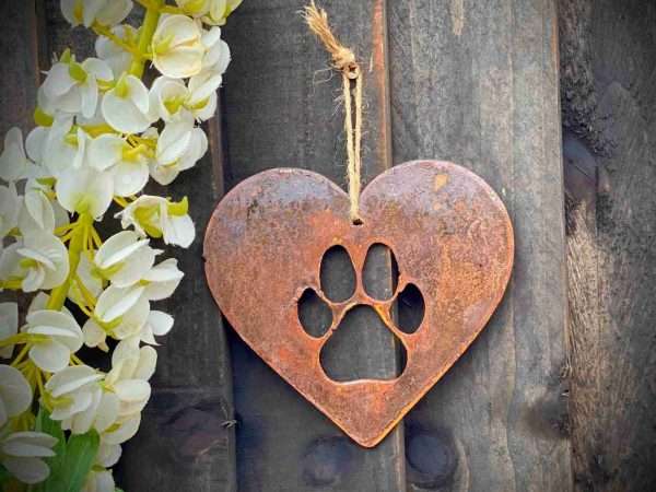 Rustic Rusty Metal Paw Print Love Heart Pet Dog Cat Memorial Gift Present - Image 2