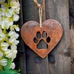 Rustic Rusty Metal Paw Print Love Heart Pet Dog Cat Memorial Gift Present