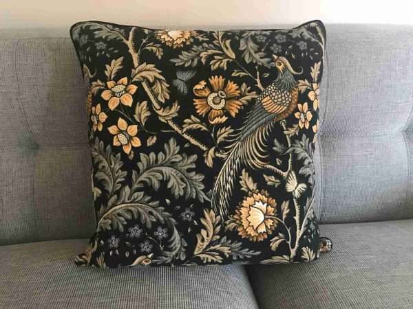 Cushion Cover hand made in William Morris inspired Pheasant Fabric with Velvet Fabric back - Image 2