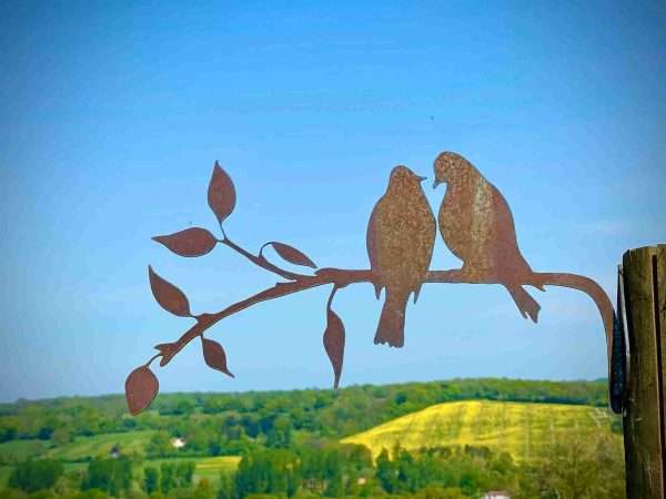Exterior Rustic Metal Love Birds Garden Fence Shed Sign Home Yard Hanging Art Outdoor Patio Log Cabin Sculpture  Gift   Present